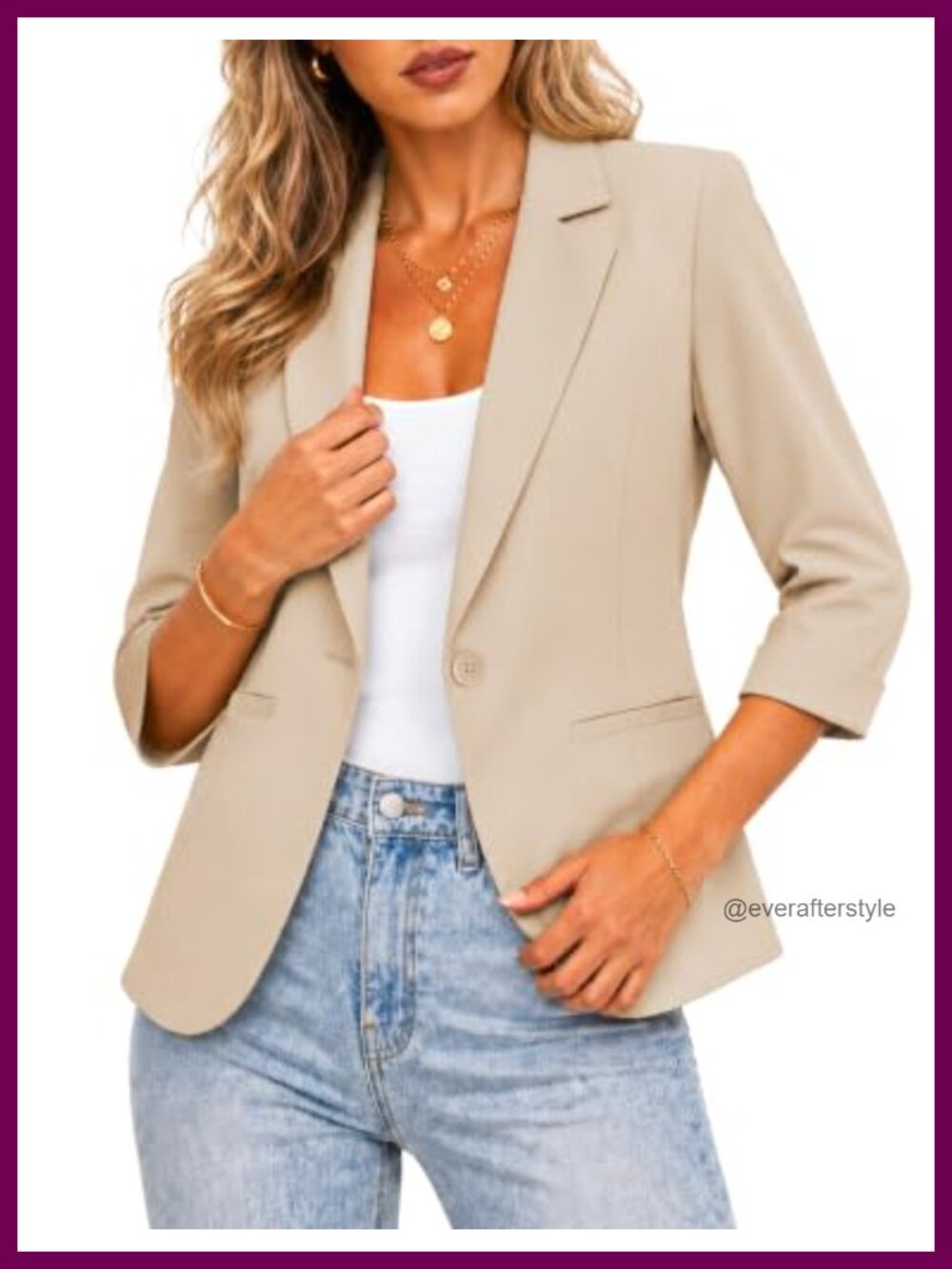 Women's Lightweight Tailored Blazer 3/4 Sleeve Button Front Workwear